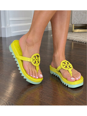 Tory Burch Miller Cloud Lug Sandals Zesty Lime Yellow Size 8.5
